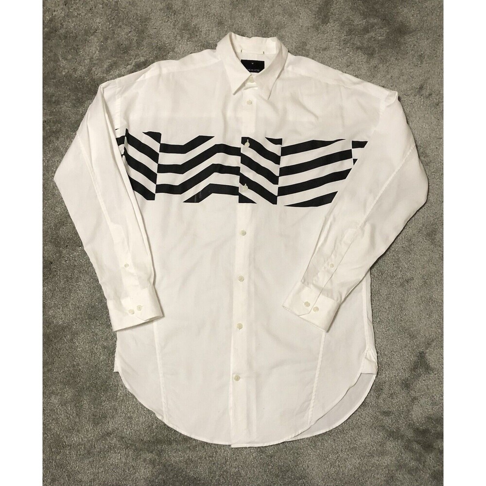 Junk de Luxe Long Sleeve White Dress With Black Stripes Shirt Men’s Size S